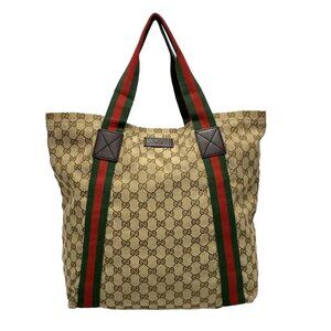 Auth GUCCI GG Pattern, Shelly (Web) 189669 Beige Brown Green Jacquard Leather